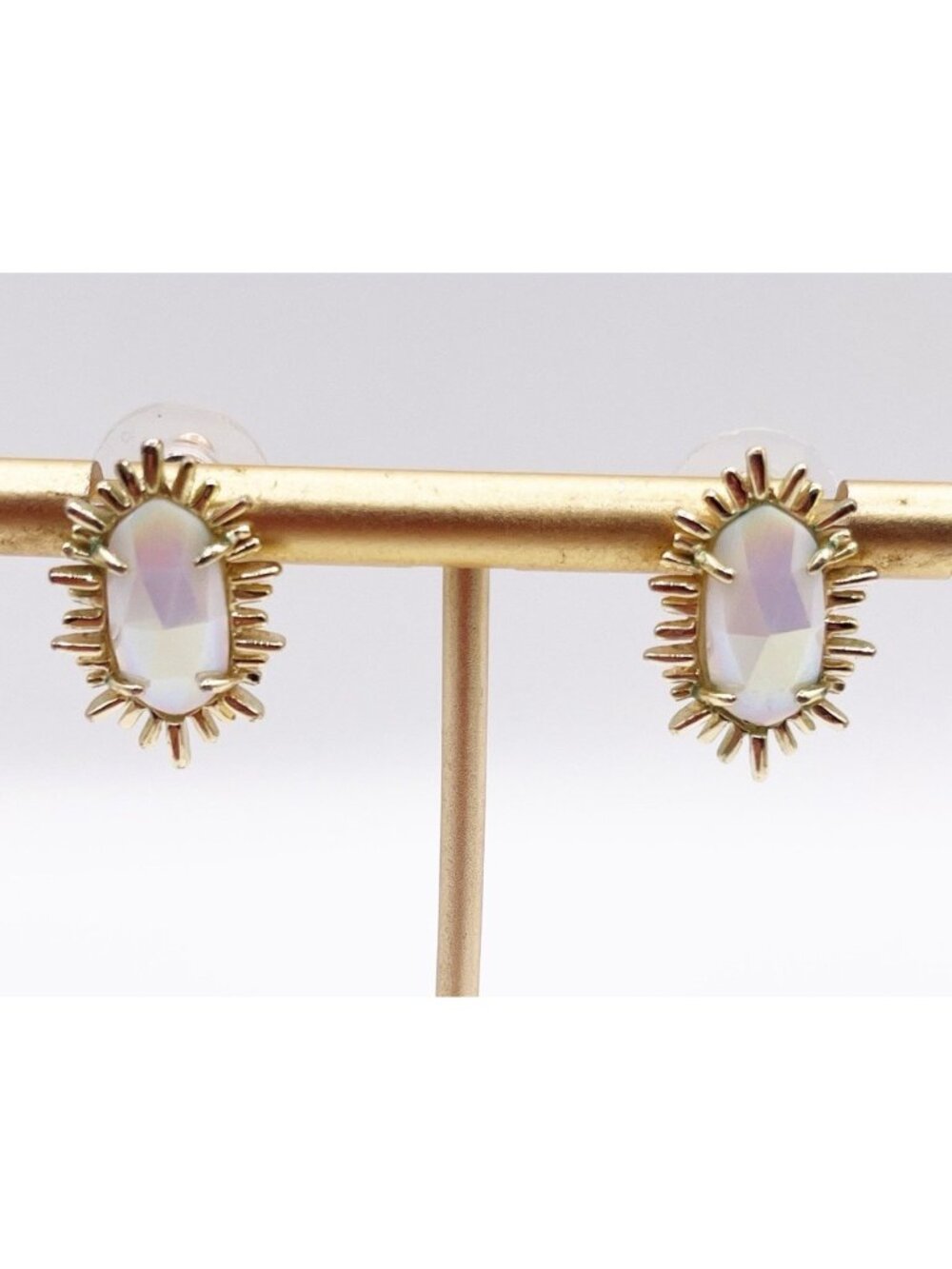 Vintage Kendra Scott Kay Stud Earrings Gold Tone In Iridescent White Starburst